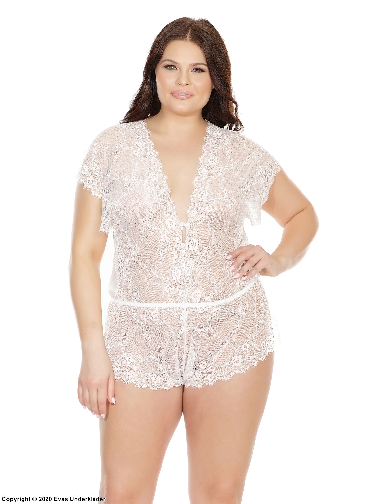 Dessous-Romper, Stretch-Spitze, tiefer Ausschnitt, Plus Size